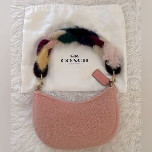 Pink Mira Coach Shearling Shoulder Bag with Multicolor Handle